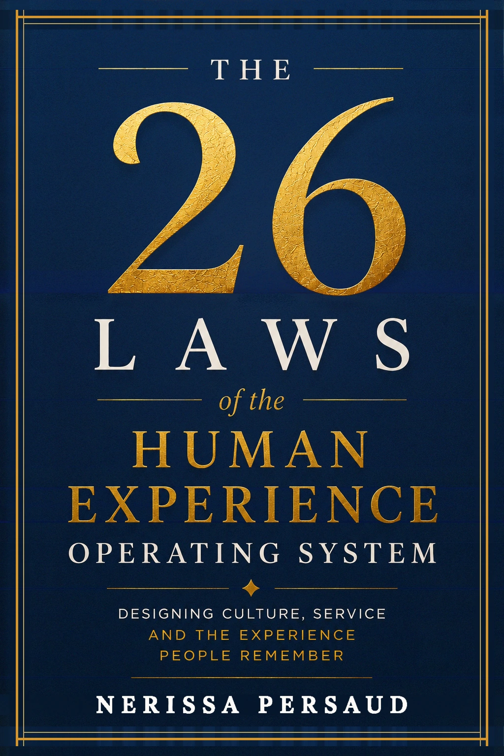 The complete navy and gold-bordered cover of The 26 Laws by Nerissa Persaud